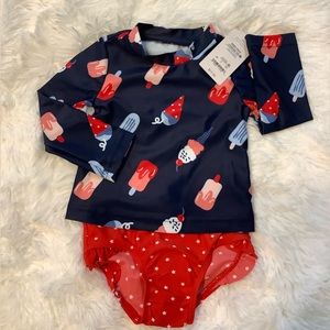 NWT Carter’s Just One You 2 piece baby girl swim set/rash guard, Size 12 mo
